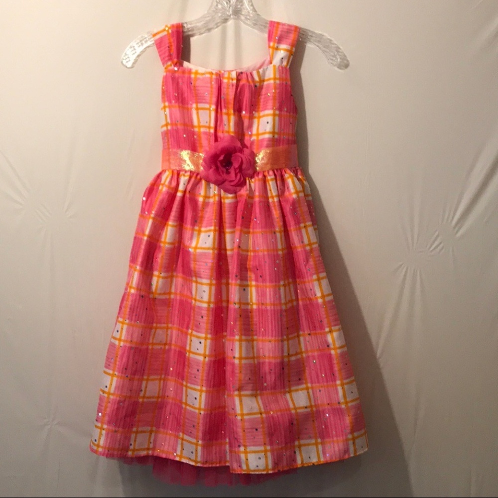 Dollie & Me Pink/Orange Plaid Dress Size 12